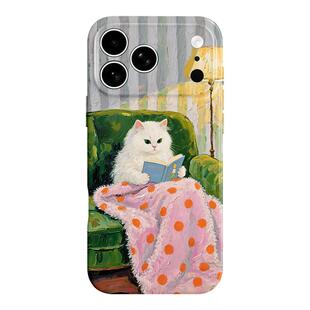 【阅读春天】油画看书小猫适用iPhone16/17promax手机壳华为mate80小米14vivoX300软iqooneo13苹果14荣耀500