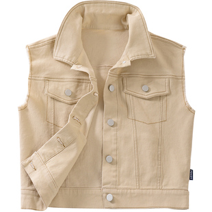 儿童春秋翻领斜纹牛仔马甲2026新款男童毛边外穿马夹中大童潮坎肩