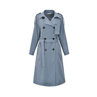 岛歌夫人蓝色风衣外套2022年新款女士春秋季中长款大衣气质高级感