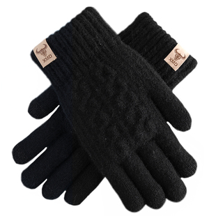 触屏棉手套男士冬季保暖加绒加厚毛线针织骑车骑行东北防寒冬天女