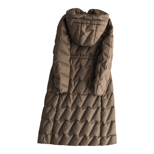 乔妮塔女装2025冬季轻型蓬松连帽90白鸭绒过膝修身长款羽绒服外套