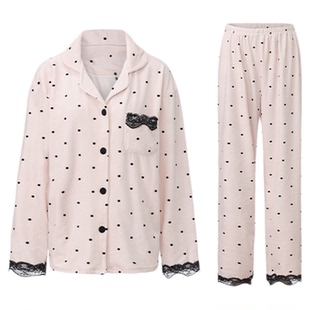 「LA」Jenny·珍妮｜软线系列*轻奢波点海岛绒粉色蕾丝睡衣秋冬女