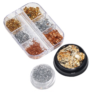 超薄美甲金箔纸碎片网红新款金银泊丝铂金锡箔纸指甲装饰6色套装