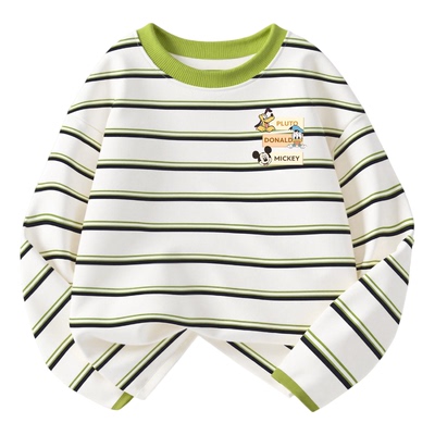 迪士尼男童长袖t恤2026新款薄款春装帅气男孩上衣条纹儿童打底衫