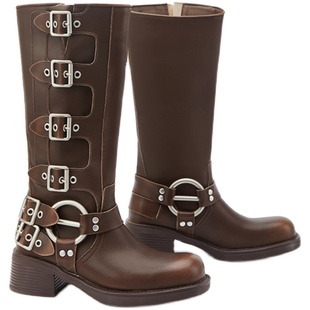 【王小毒】玫瑰罗曼史●骑士靴女粗跟中高筒烟筒复古西部牛仔靴子