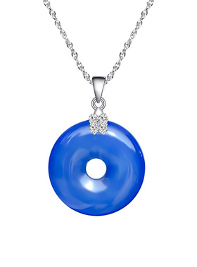 银饰品蓝色平安扣吊坠项链