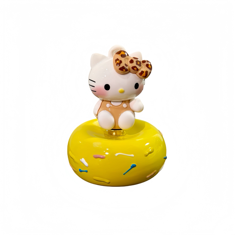 正版HelloKitty转转潮玩手办创意豹纹凯蒂猫车载装饰品旋转摆件