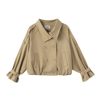 KXLFCHN空穴来风 春秋大翻领双排扣短款风衣简约款宽松休闲上衣女