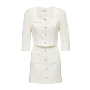 【新年战衣】ONLY2025冬新款复古方领蝴蝶结短款套装红色连衣裙女