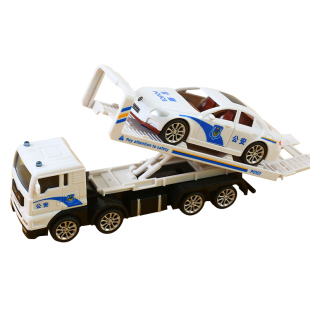 儿童平板拖车模型男孩警用拖车救援车宝宝仿真警车运输车汽车玩具