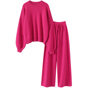 通勤理想型!越穿越爱~灯笼袖加厚纯羊绒衫女毛衣阔腿裤羊绒套装