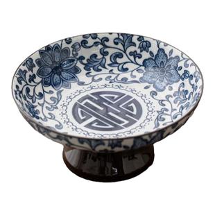 晨翔青花瓷复古高脚果盘中式茶点果盘干坚果糕点水果盘茶室家用