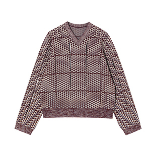 JNBY/江南布衣折扣秋冬针织衫宽松镂空V领套头长袖短款毛衫女