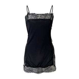 今夕何夕性感睡衣女夏薄款法式透明露背吊带蕾丝性感开叉私房睡裙