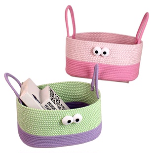 呆萌大眼小怪兽棉线绳编织篮置物篮桌面零食脏衣服书本玩具收纳筐