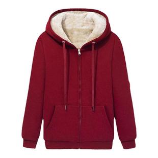 加绒加厚保暖外套2021冬季大码女装韩版宽松300斤羊羔绒连帽卫衣