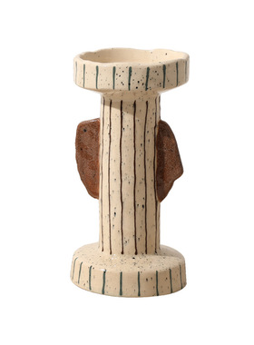 现代侘寂手绘线条双耳陶瓷烛台