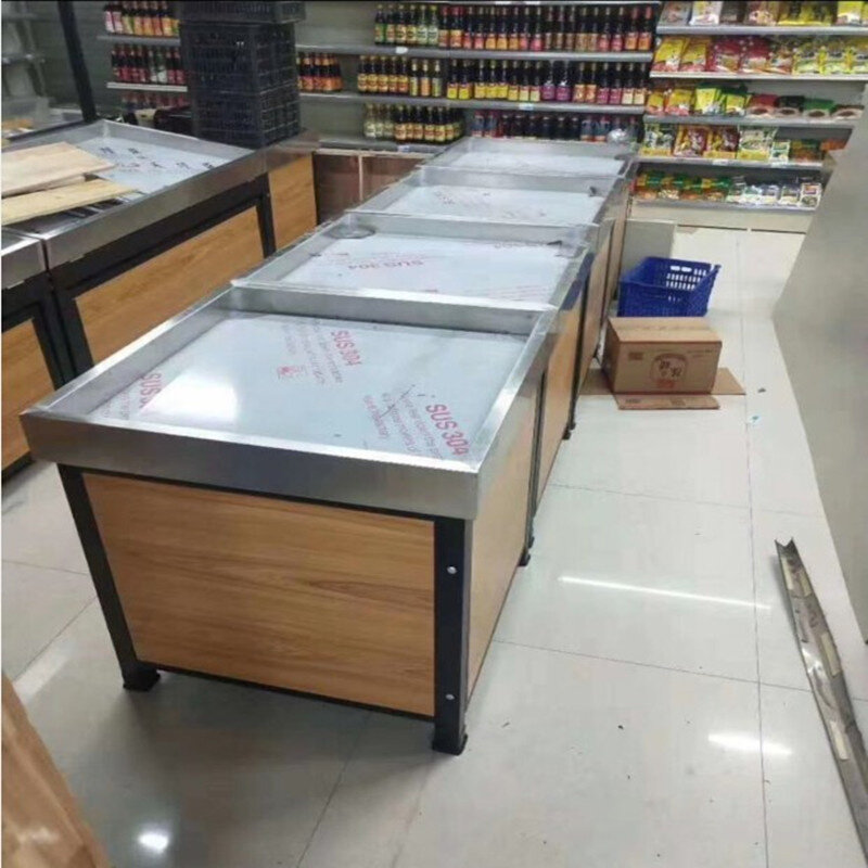 速发不锈钢超市果蔬架生鲜展示货架多功能蔬菜架新款钢木水果货架