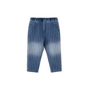 【清仓】papa爬爬冬男童裤子条纹儿童牛仔裤加绒加厚长裤保暖洋气