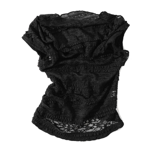 大于诗集 圣马丁周末 法式小性感蕾丝微透一字肩显瘦小衫休闲上衣