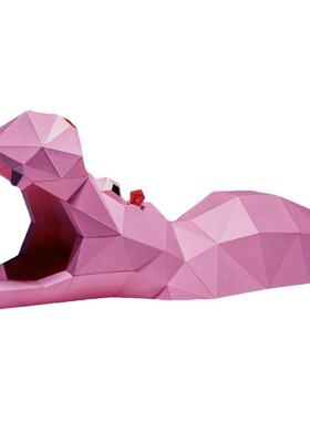 艺术风游泳河马手工纸装饰摆件