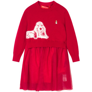 暇步士童装女童连衣裙春新款中大童拼接线衣裙儿童甜美网纱公主裙