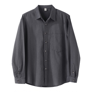 LUUD 定制树脂纽扣棉麻衬衫外套莱赛尔混纺简约百搭款翻领衬衣男