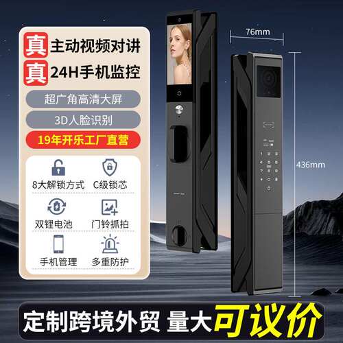 高端帕拉玫智能锁c级芯锁人脸识别锁密码锁指纹锁涂鸦通通锁门锁