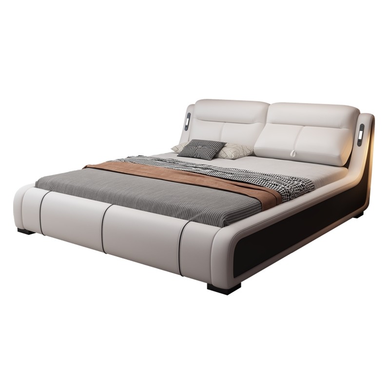 政府补贴2025年新款多功能真皮床现代简约双人床主卧2米x2米2大床