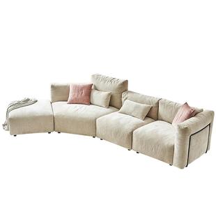 爱依瑞斯现代简约风L型转角沙发米白色布艺多人位三人位客厅家具