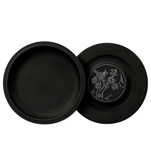 加厚刻花砚台文房四宝带盖墨碟学生用罗纹原石天然成人墨池翕砚毛笔研磨墨汁高档书法磨墨石料石头初学者专用