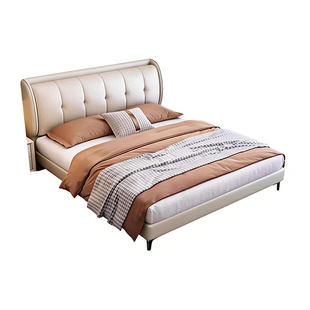 轻奢现代简约风真皮床1米8双人主卧大床高端大气实木床软包床婚床
