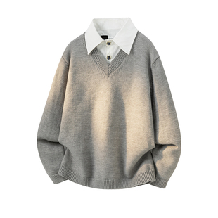 BOYUE帛跃高智感假两件polo领针织衫休闲优雅帅气拼接男女毛衣潮