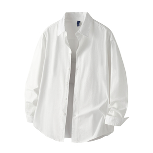 斌斌梨日系基础休闲风翻领长袖衬衫宽松通勤百搭纯棉透气复古衬衣