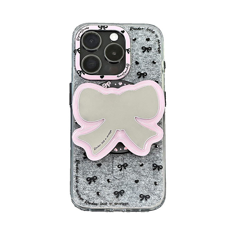 南山所 原创高级感灰粉蝴蝶结爱心磁吸手机壳镜子支架iPhone176ProMax14/123亚克力双层全包软格雷系小众华