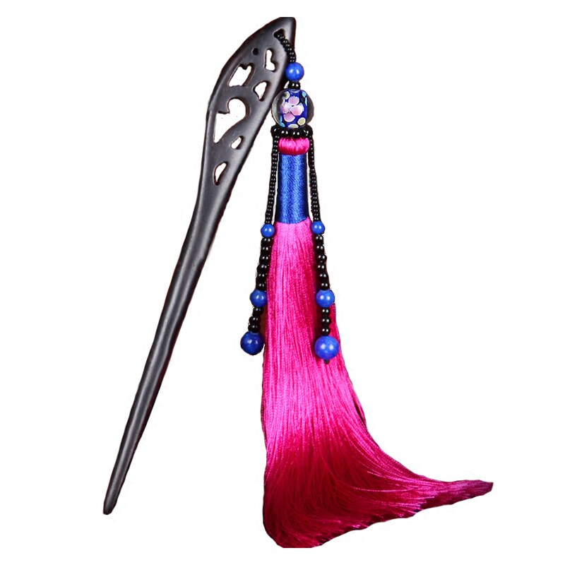 古典流苏发簪黑檀木簪子手工发饰女宫廷古风步摇头饰琉璃配饰饰品