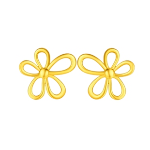 调太幅小花朵耳钉纯银镀黄金色 女5G桃花樱花耳环气质大花朵百搭