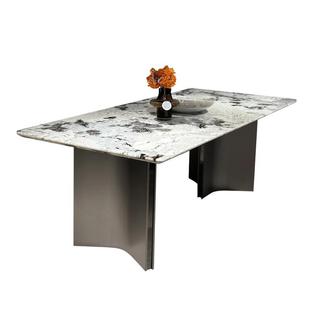 天然雪山飞狐奢石餐桌椅组合现代简约高端别墅家用长方形大理石桌