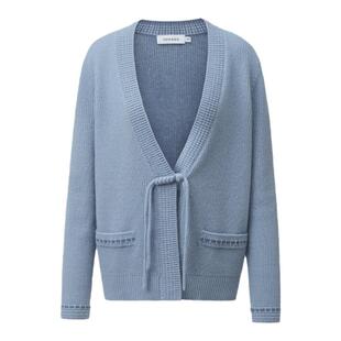 VGRASS维格娜丝女装冬季新款新中式100绵羊毛蓝色针织开衫毛衣女