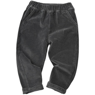 软 儿童纯棉灯芯绒长裤 男女童纯色条绒哈伦裤子 中童 秋冬款童装