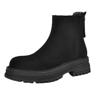 达芙妮厚底绒面短靴女黑色靴子女秋冬2026新款春款瘦瘦靴春季女鞋