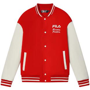 FILA斐乐龘龘龙运动棉服男2024春新年款红色棒球服休闲潮流男外套