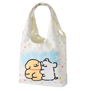 言仓线条小狗帆布包手提大容量通勤上课日常百搭女生生日礼物