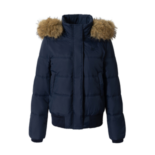 RPB BRAND 超轻盈保温毛领连帽短款加绒棉服外套女修身保暖面包服