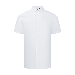 乔治白夏季薄款男士短袖衬衫方领白色衬衣顺滑微弹休闲修身上衣