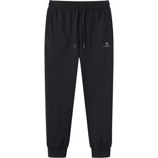 骆驼男装纯棉运动卫裤男士秋冬季黑色宽松弹力束脚休闲加绒长裤子