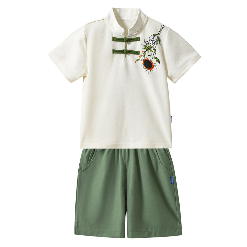 中国风夏季纯棉短袖运动套装小学生毕业照班服六一儿童合唱演出服