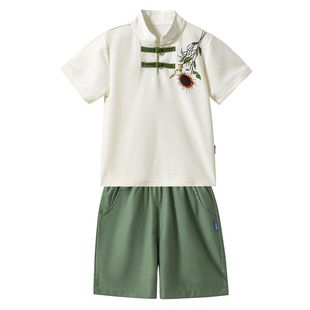 中国风夏季纯棉短袖运动套装小学生毕业照班服六一儿童合唱演出服