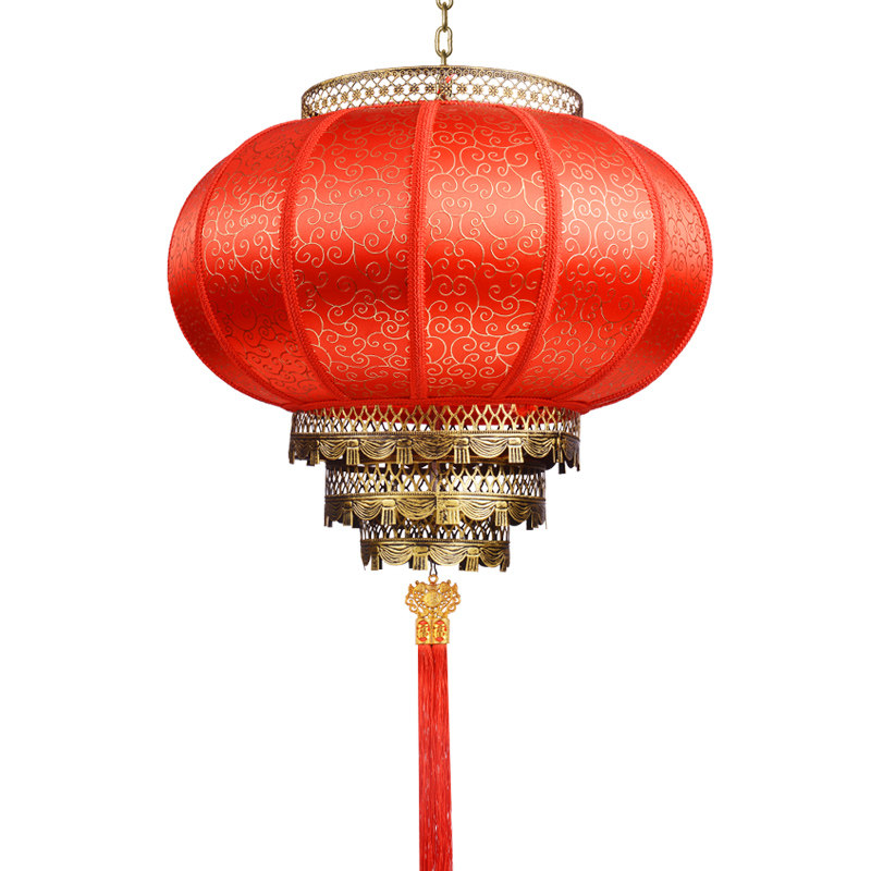 2025新款仿羊皮户外春节防晒旋转大红吊灯新年中国风发光防水灯笼