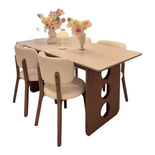 岩板餐桌客厅家用现代简约长方形全托小户型复古实木纯白岩板餐桌